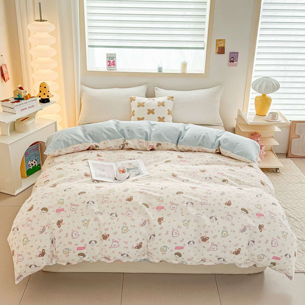 91家纺网 家纺一手货源 找家纺 小蓝孩家纺 2026新款12868全棉印花单被套(联系商家可打折，尺寸可定制) 萌宠伙伴