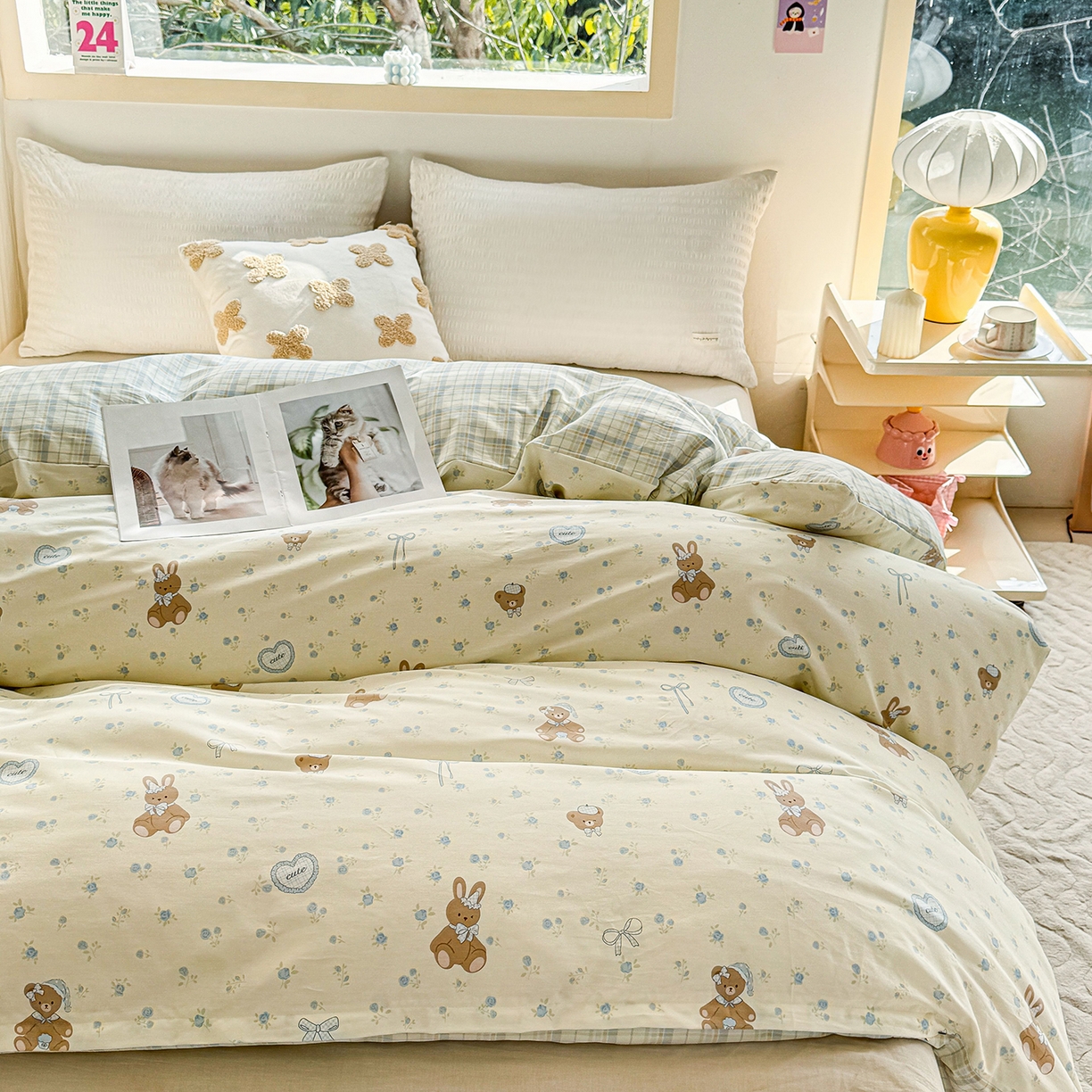 91家纺网 家纺一手货源 找家纺 小蓝孩家纺 2026新款12868全棉印花单被套(联系商家可打折，尺寸可定制) 告白兔