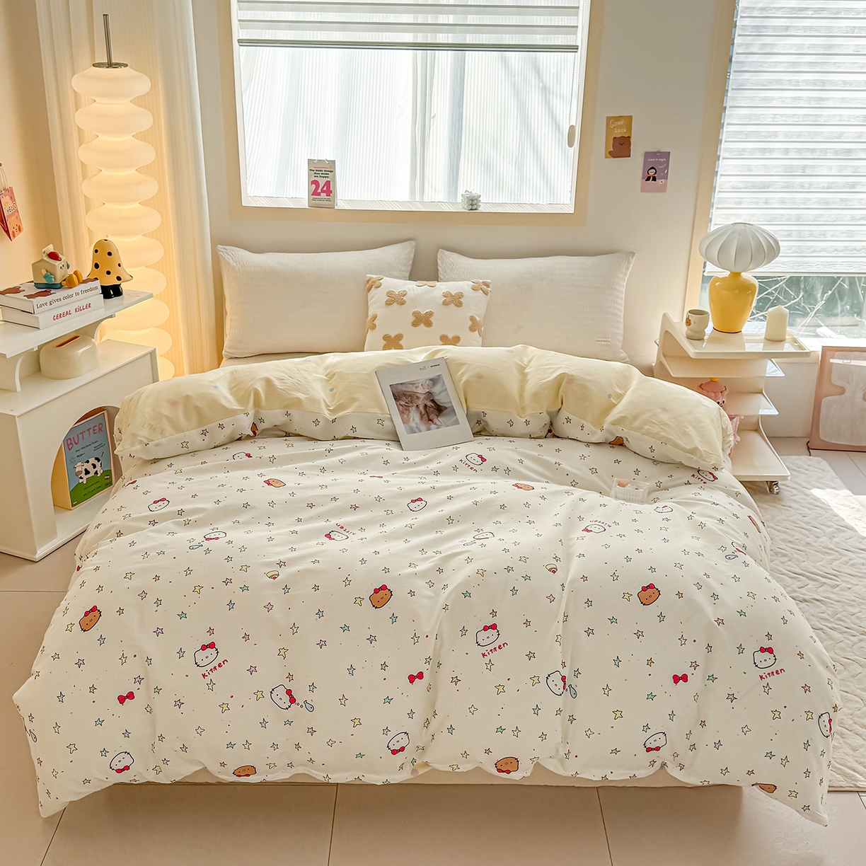 91家纺网 家纺一手货源 找家纺 小蓝孩家纺 2026新款12868全棉印花单被套(联系商家可打折，尺寸可定制) 星星凯蒂猫