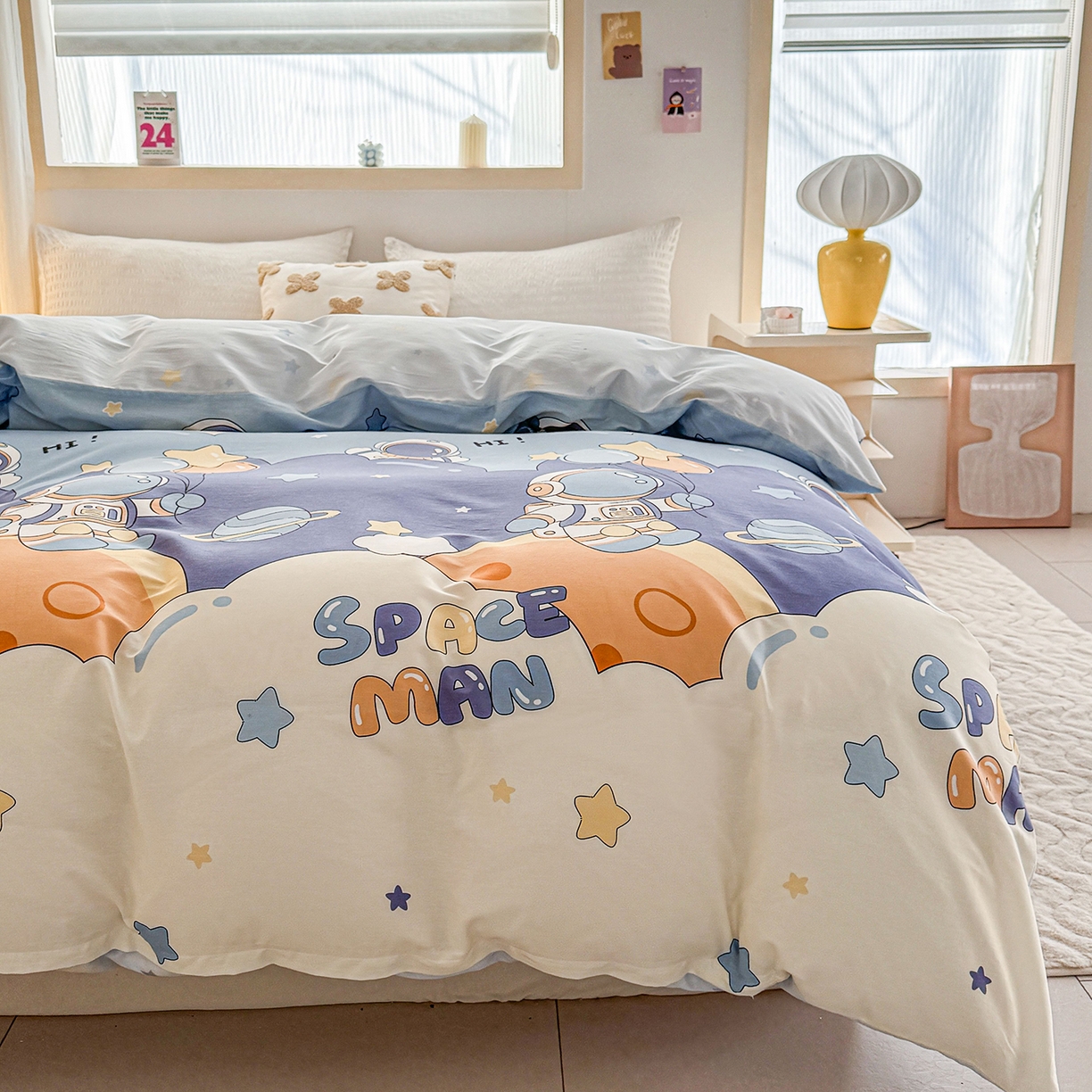 91家纺网 家纺一手货源 找家纺 小蓝孩家纺 2026新款12868全棉印花单被套(联系商家可打折，尺寸可定制) 太空梦乐园