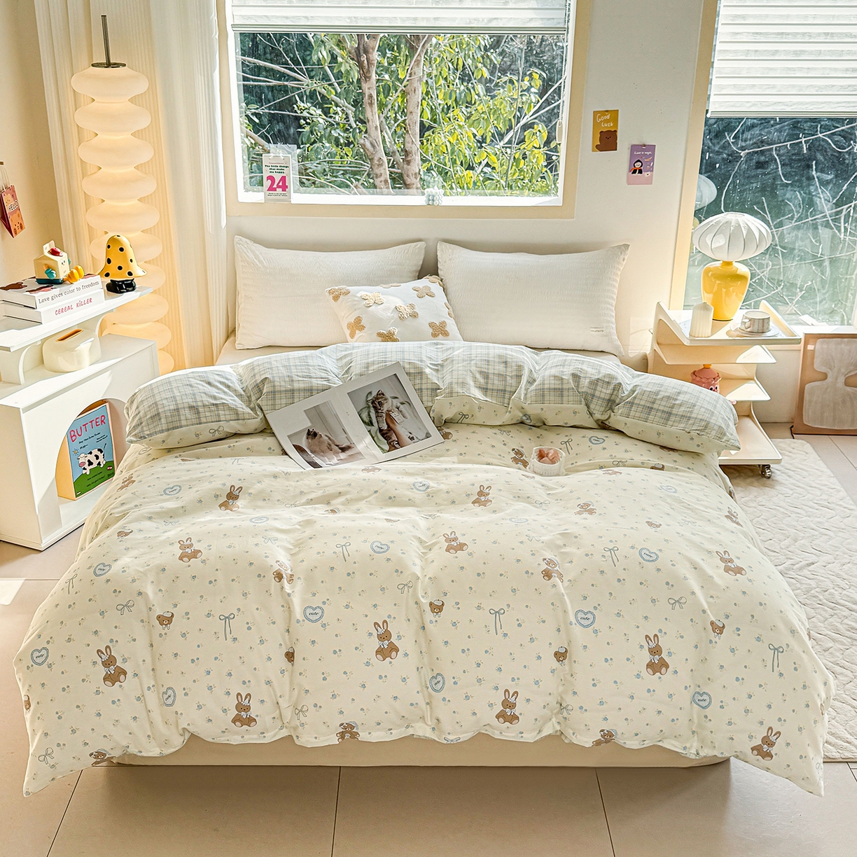 91家纺网 家纺一手货源 找家纺 小蓝孩家纺 2026新款12868全棉印花单被套(联系商家可打折，尺寸可定制) 告白兔