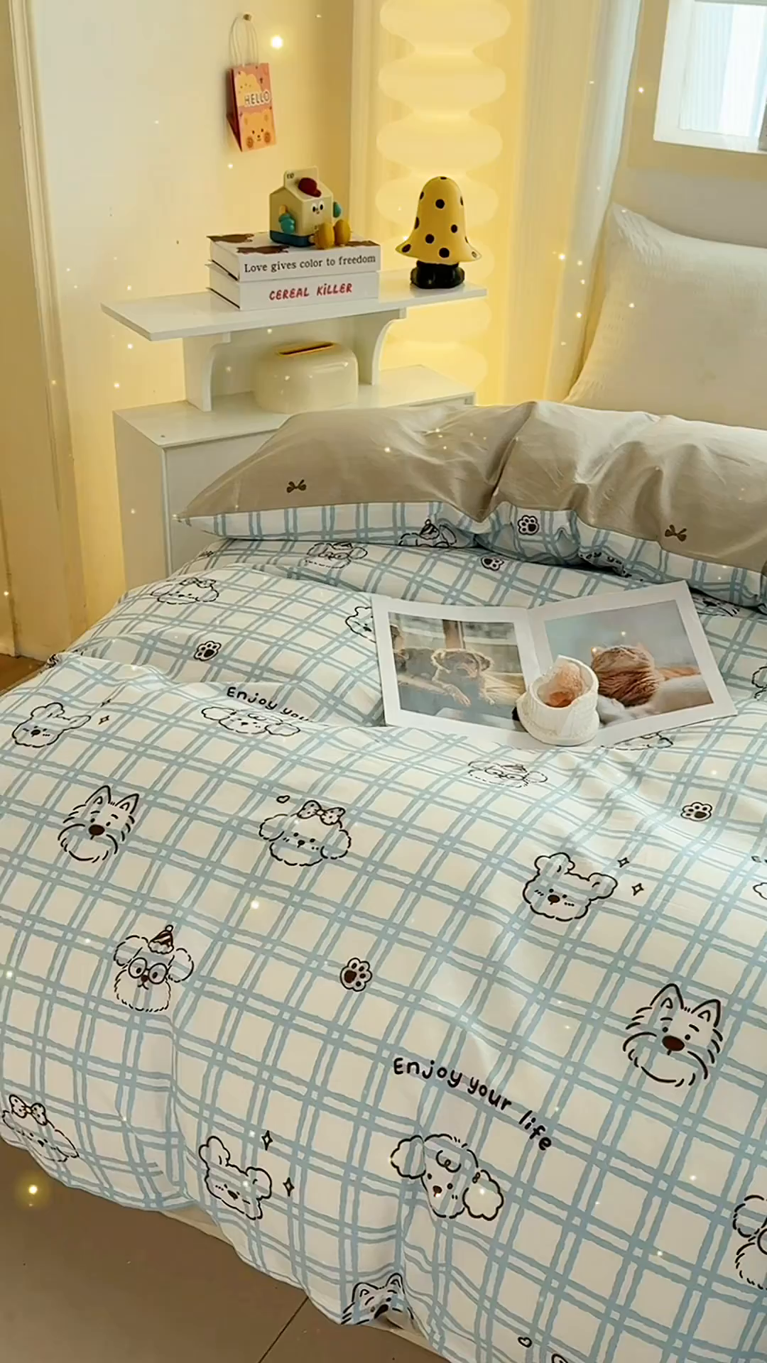 91家纺网 家纺一手货源 找家纺 小蓝孩家纺 2026新款12868全棉印花单被套(联系商家可打折，尺寸可定制) 忧郁棕熊