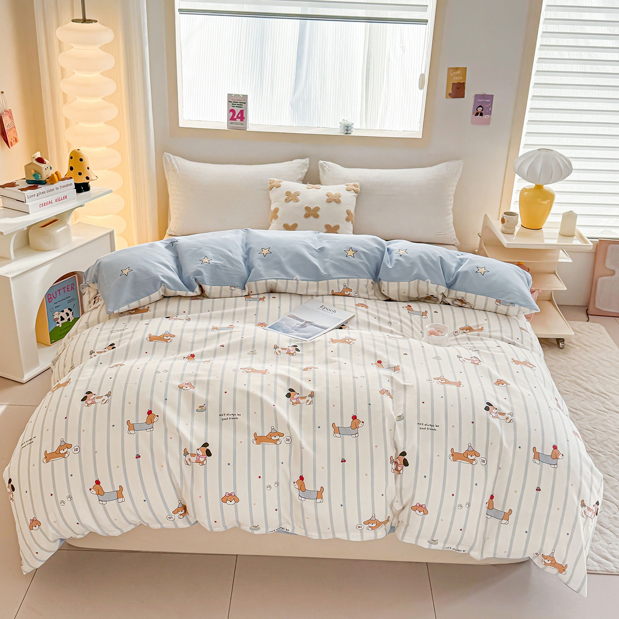 91家纺网 家纺一手货源 找家纺 小蓝孩家纺 2026新款12868全棉印花单被套(联系商家可打折，尺寸可定制) 糖纸童年