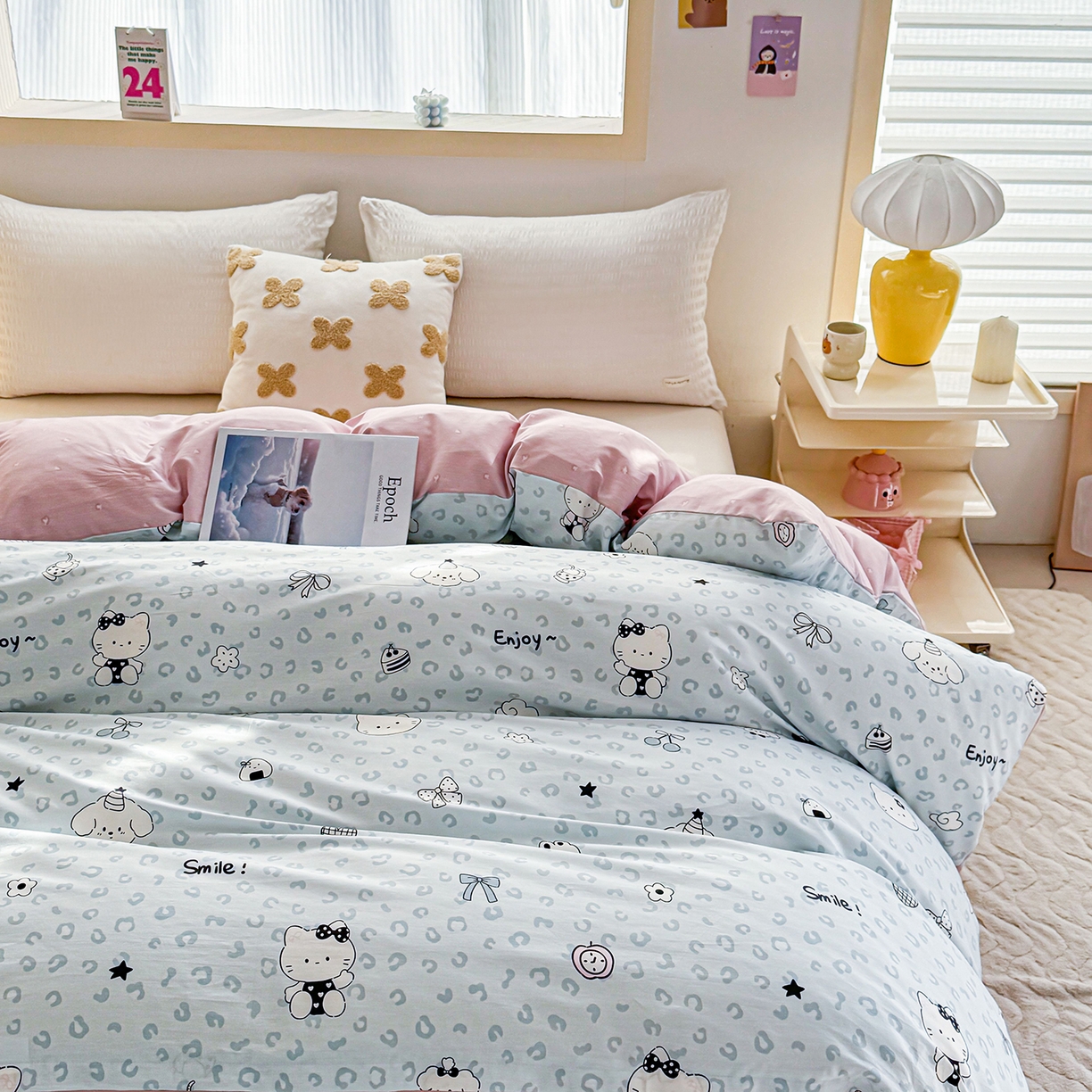 91家纺网 家纺一手货源 找家纺 小蓝孩家纺 2026新款12868全棉印花单被套(联系商家可打折，尺寸可定制) 豹纹猫咪