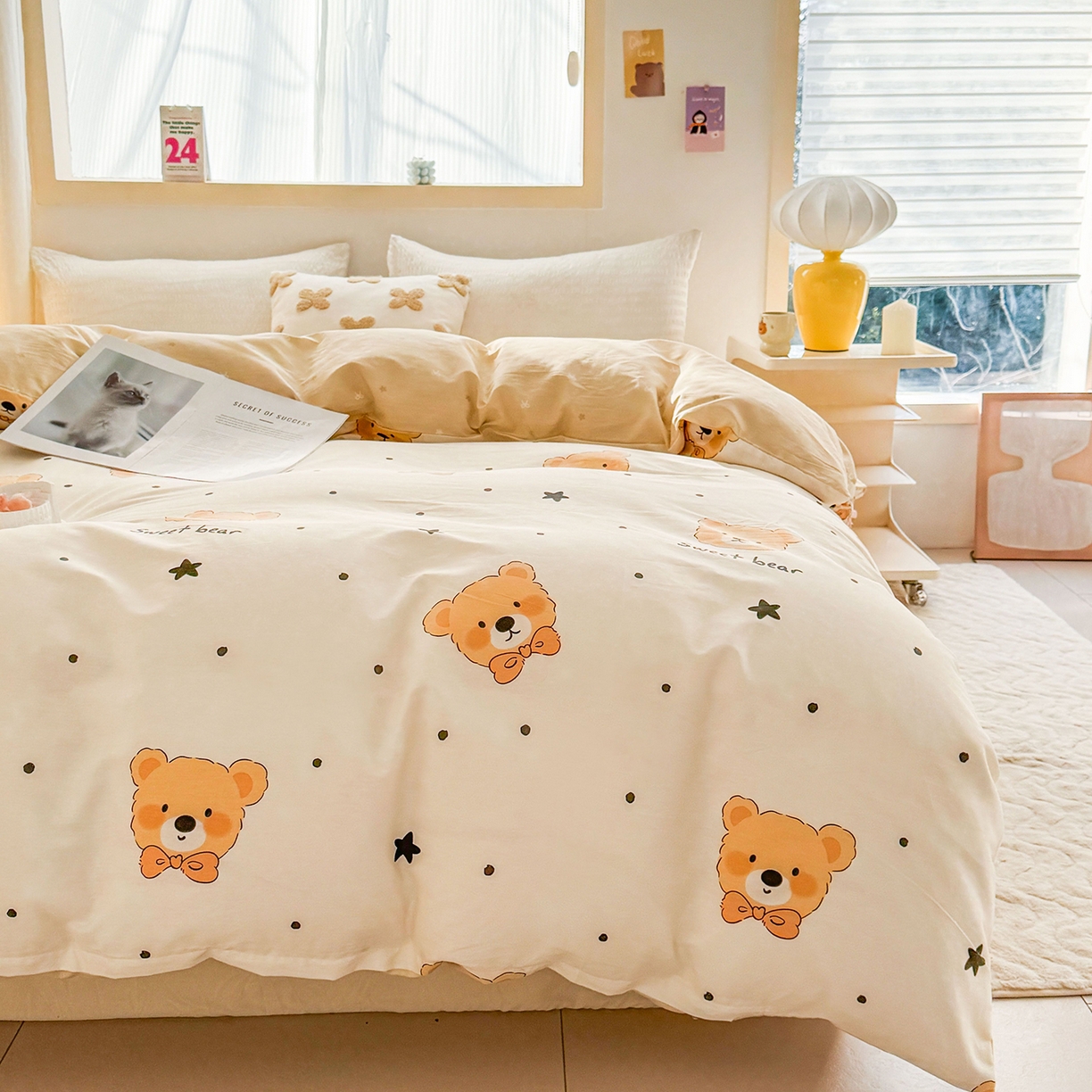 91家纺网 家纺一手货源 找家纺 小蓝孩家纺 2026新款12868全棉印花单被套(联系商家可打折，尺寸可定制) 领结熊宝