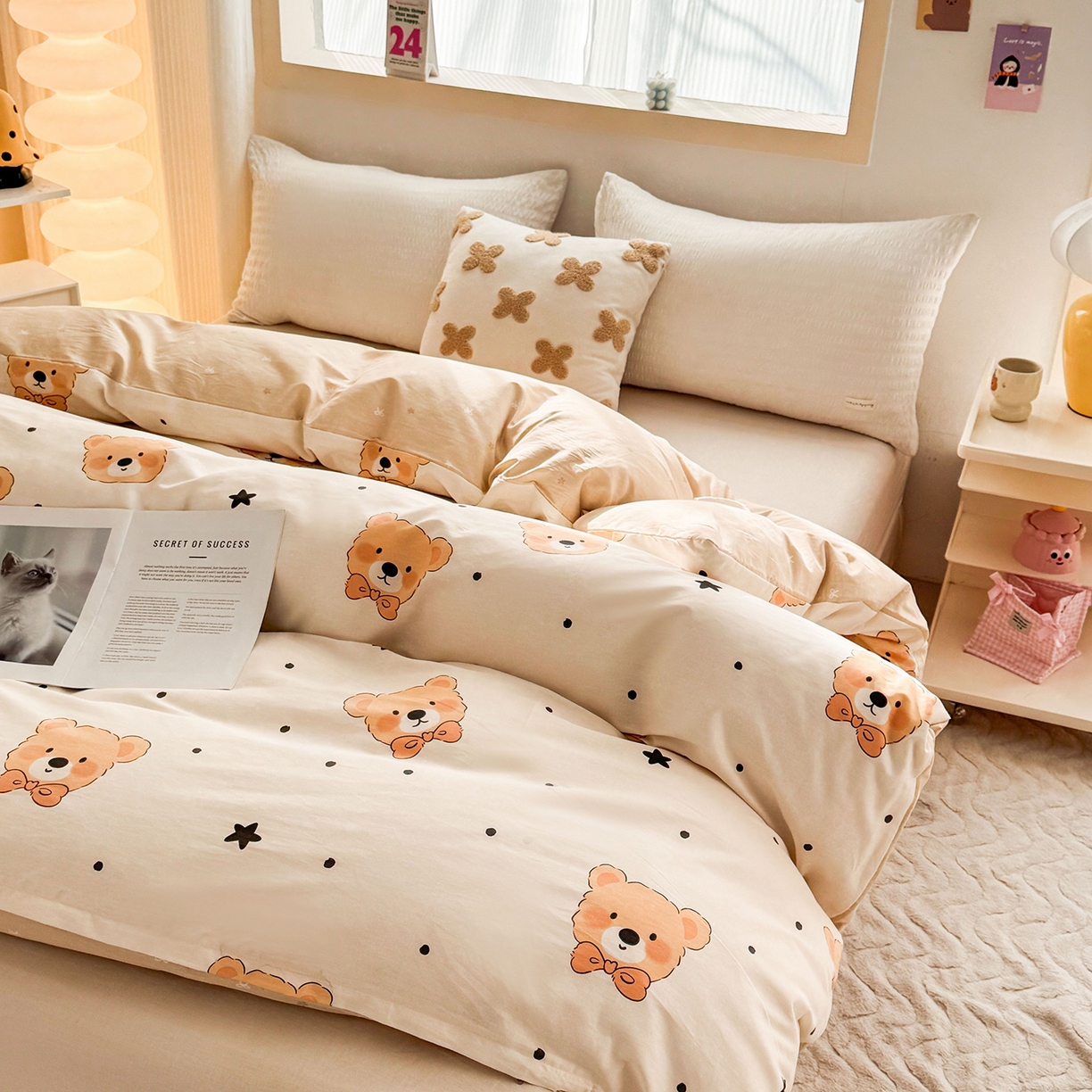 91家纺网 家纺一手货源 找家纺 小蓝孩家纺 2026新款12868全棉印花单被套(联系商家可打折，尺寸可定制) 领结熊宝