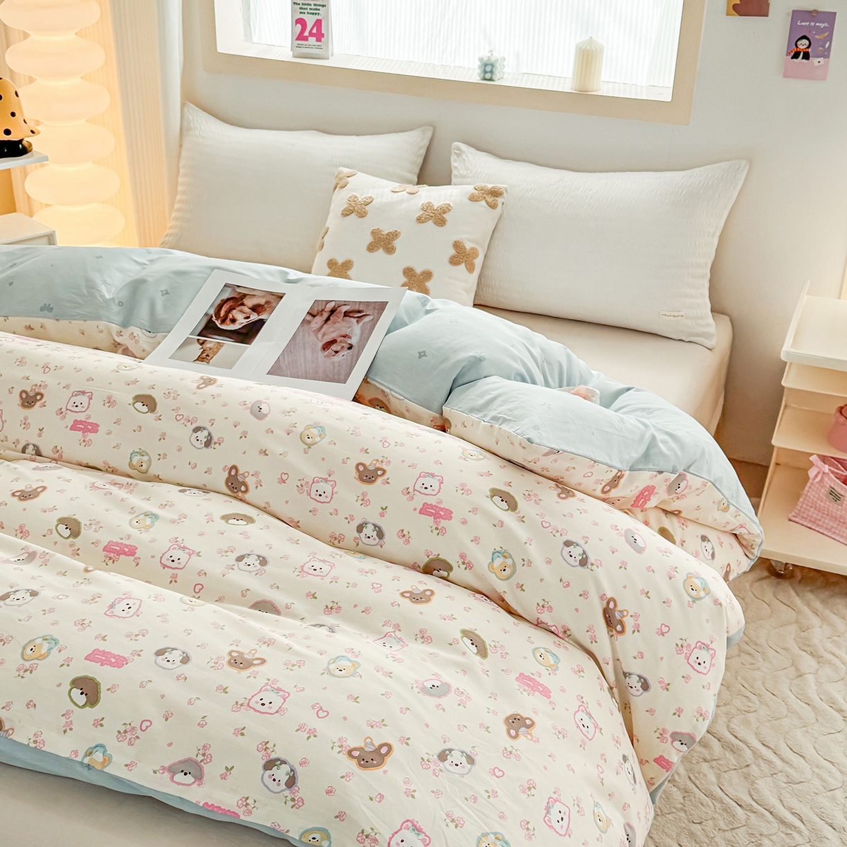 91家纺网 家纺一手货源 找家纺 小蓝孩家纺 2026新款12868全棉印花单被套(联系商家可打折，尺寸可定制) 萌宠伙伴