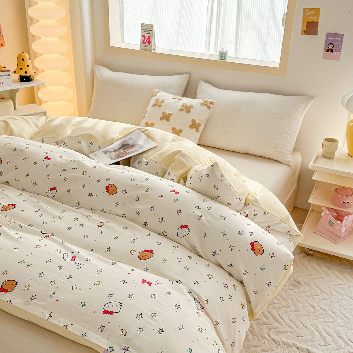 91家纺网 家纺一手货源 找家纺 小蓝孩家纺 2026新款12868全棉印花单被套(联系商家可打折，尺寸可定制) 星星凯蒂猫