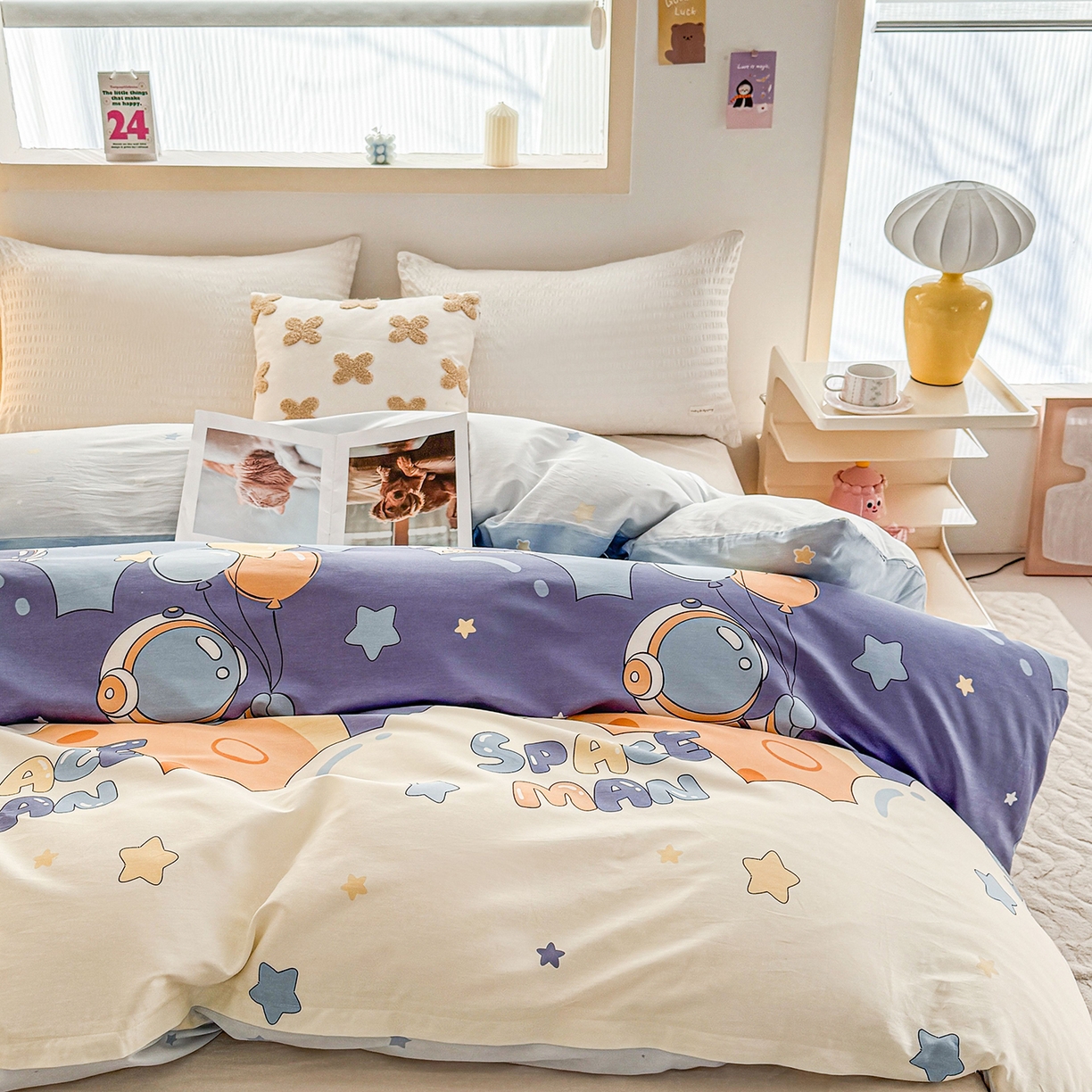 91家纺网 家纺一手货源 找家纺 小蓝孩家纺 2026新款12868全棉印花单被套(联系商家可打折，尺寸可定制) 太空梦乐园