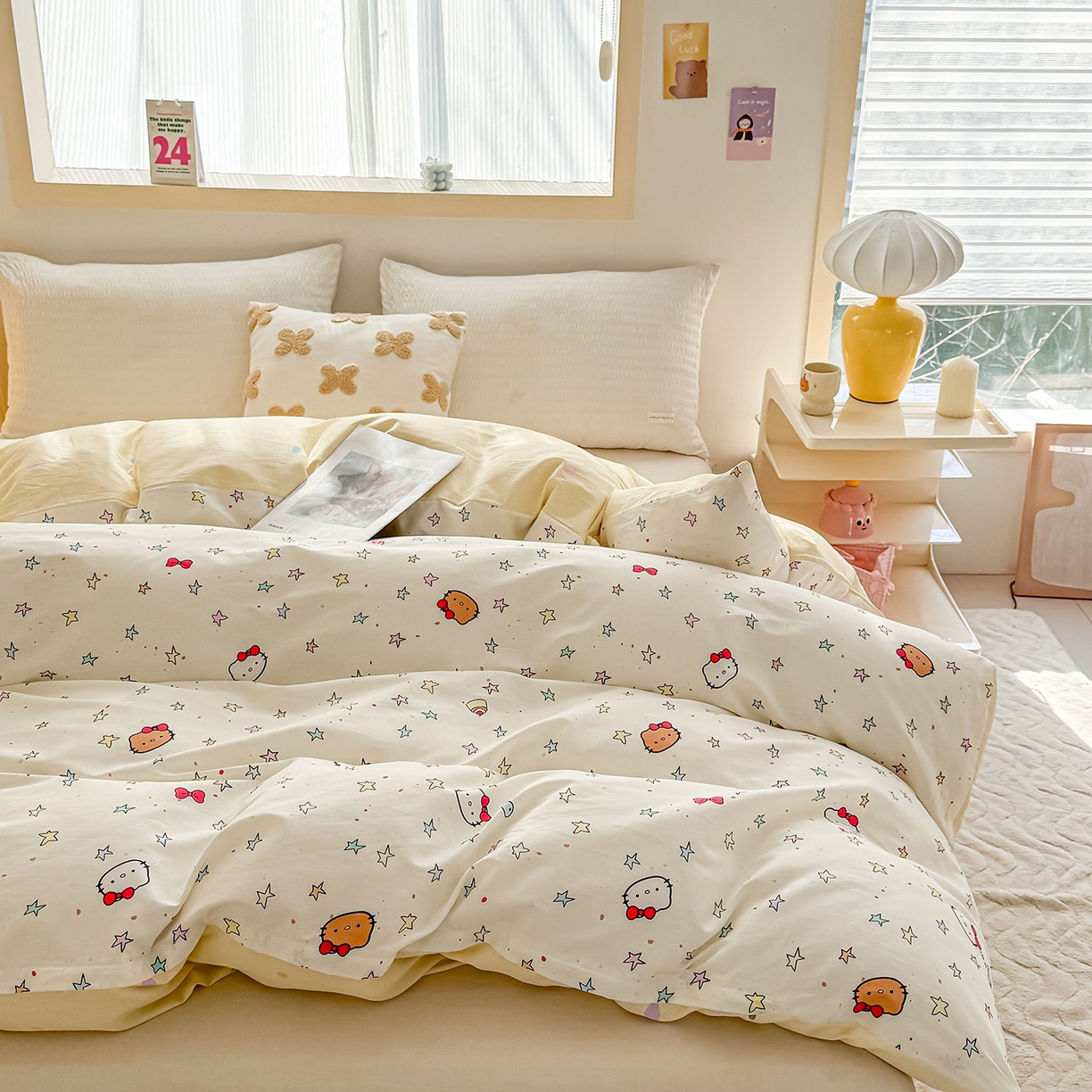 91家纺网 家纺一手货源 找家纺 小蓝孩家纺 2026新款12868全棉印花单被套(联系商家可打折，尺寸可定制) 星星凯蒂猫