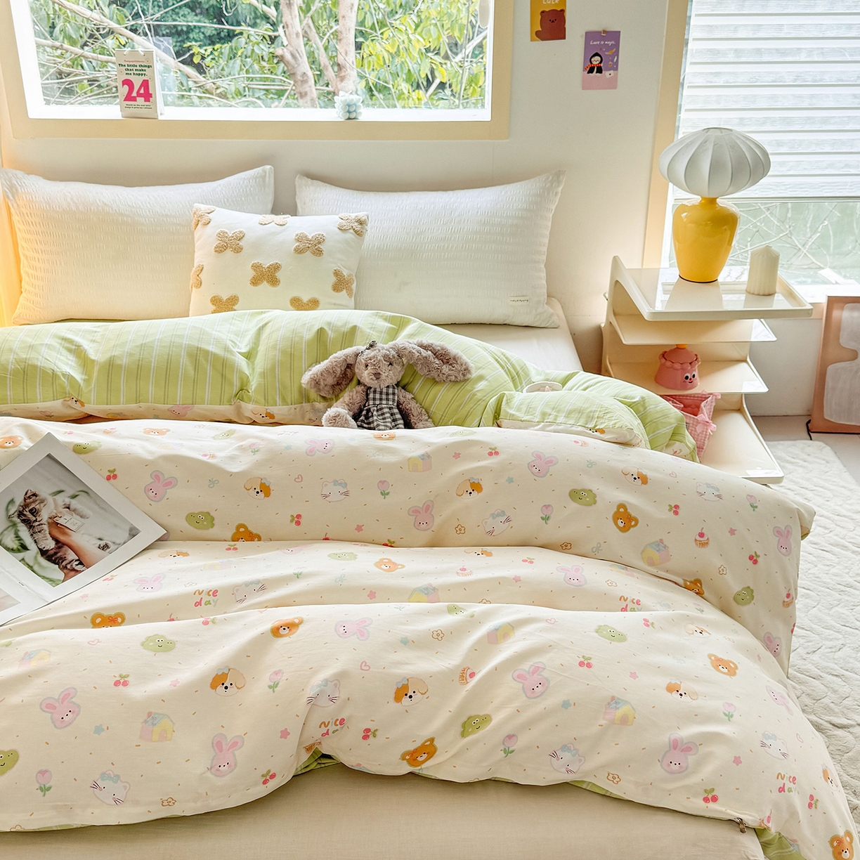 91家纺网 家纺一手货源 找家纺 小蓝孩家纺 2026新款12868全棉印花单被套(联系商家可打折，尺寸可定制) 假日小狗