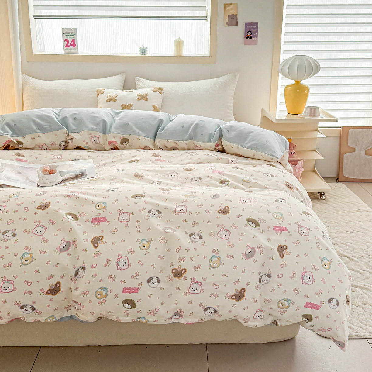 91家纺网 家纺一手货源 找家纺 小蓝孩家纺 2026新款12868全棉印花单被套(联系商家可打折，尺寸可定制) 萌宠伙伴