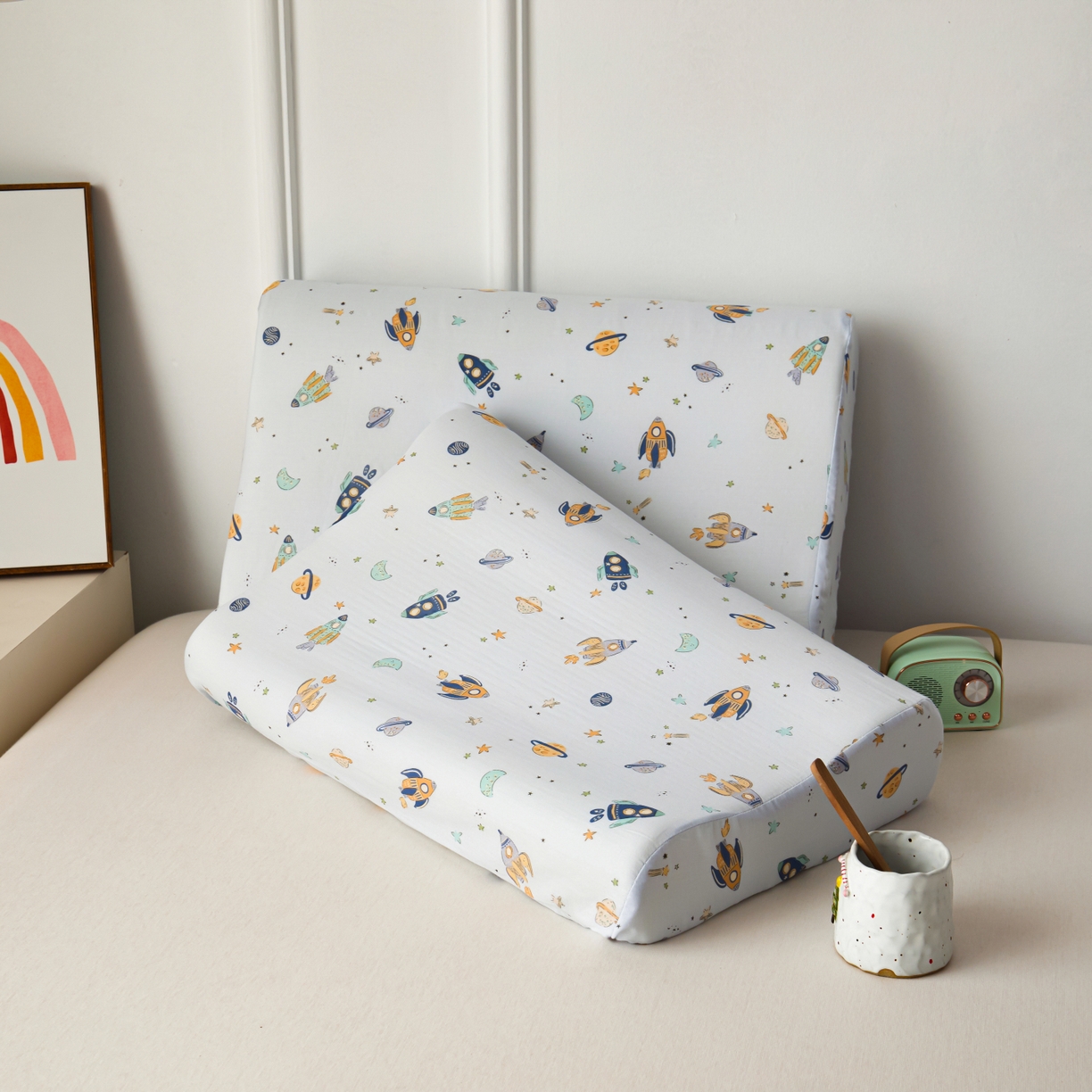 百寐 2026新款全棉A类双层纱立体乳胶枕套纯棉纱布卡通碎花小清新枕套 立体-太空旅行