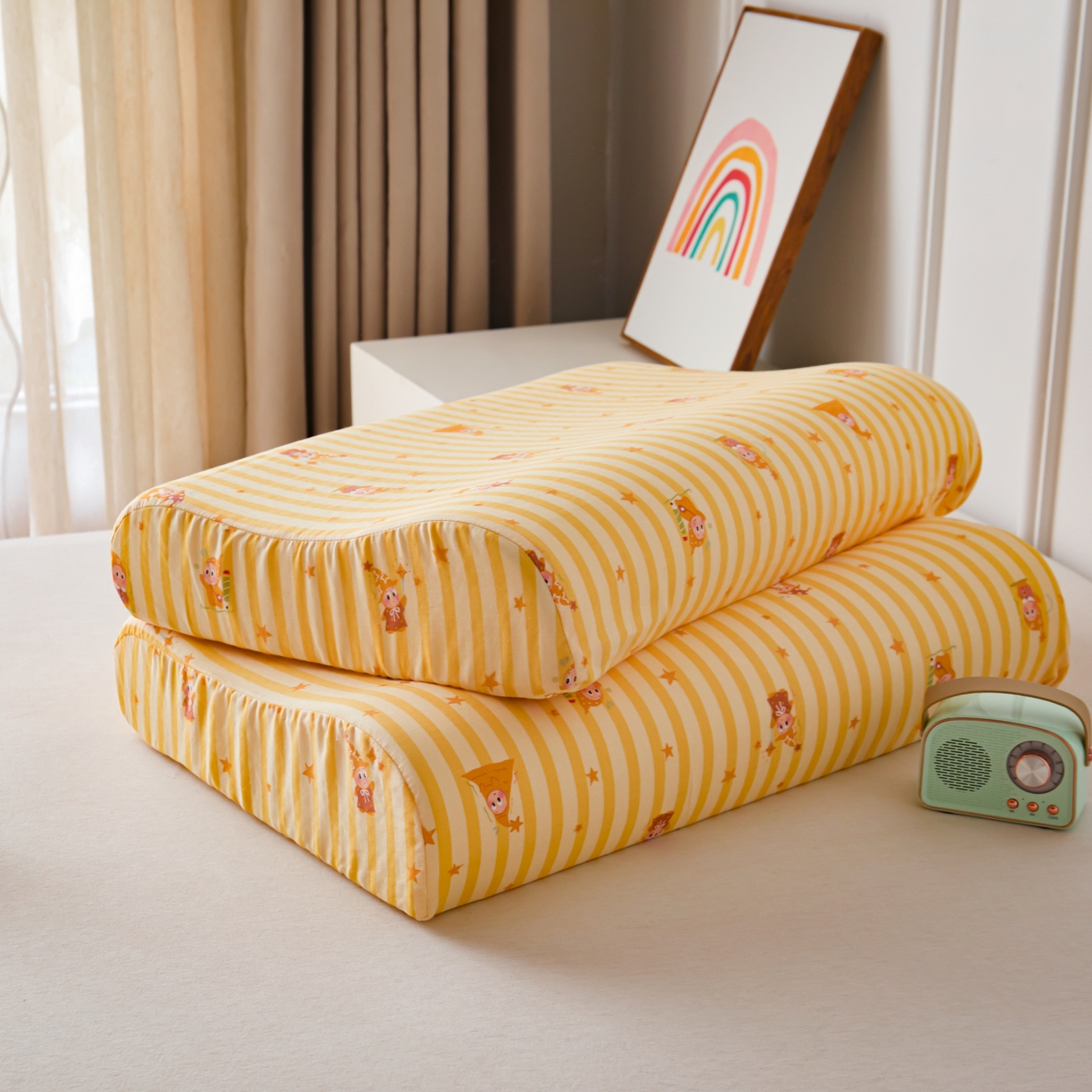 91家纺网 家纺一手货源 找家纺 百寐 2026新款全棉A类双层纱立体乳胶枕套纯棉纱布卡通碎花小清新枕套 立体-星星人