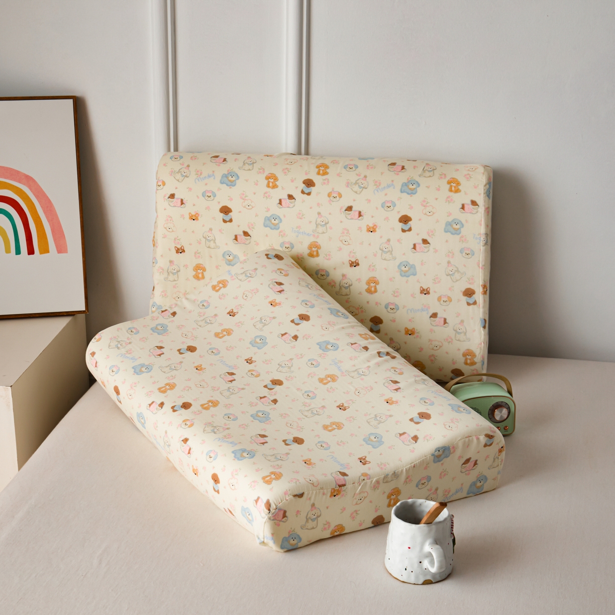 91家纺网 家纺一手货源 找家纺 百寐 2026新款全棉A类双层纱立体乳胶枕套纯棉纱布卡通碎花小清新枕套 立体-小泡芙