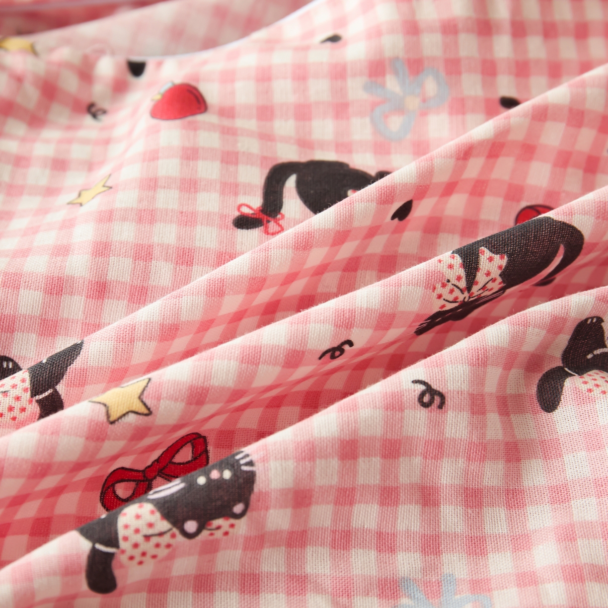 91家纺网 家纺一手货源 找家纺 百寐 2026新款全棉A类双层纱立体乳胶枕套纯棉纱布卡通碎花小清新枕套 立体-红格猫咪