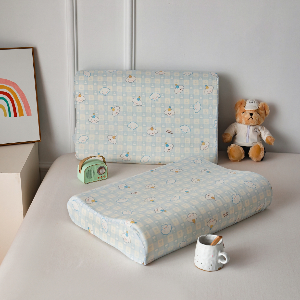 91家纺网 家纺一手货源 找家纺 百寐 2026新款全棉A类双层纱立体乳胶枕套纯棉纱布卡通碎花小清新枕套 立体-樱桃狗