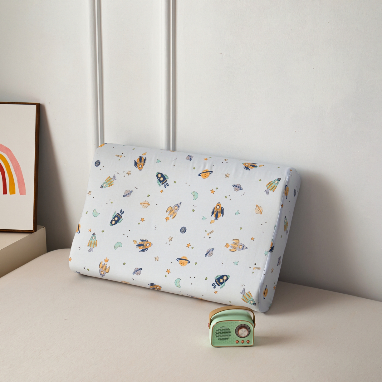 91家纺网 家纺一手货源 找家纺 百寐 2026新款全棉A类双层纱立体乳胶枕套纯棉纱布卡通碎花小清新枕套 立体-太空旅行