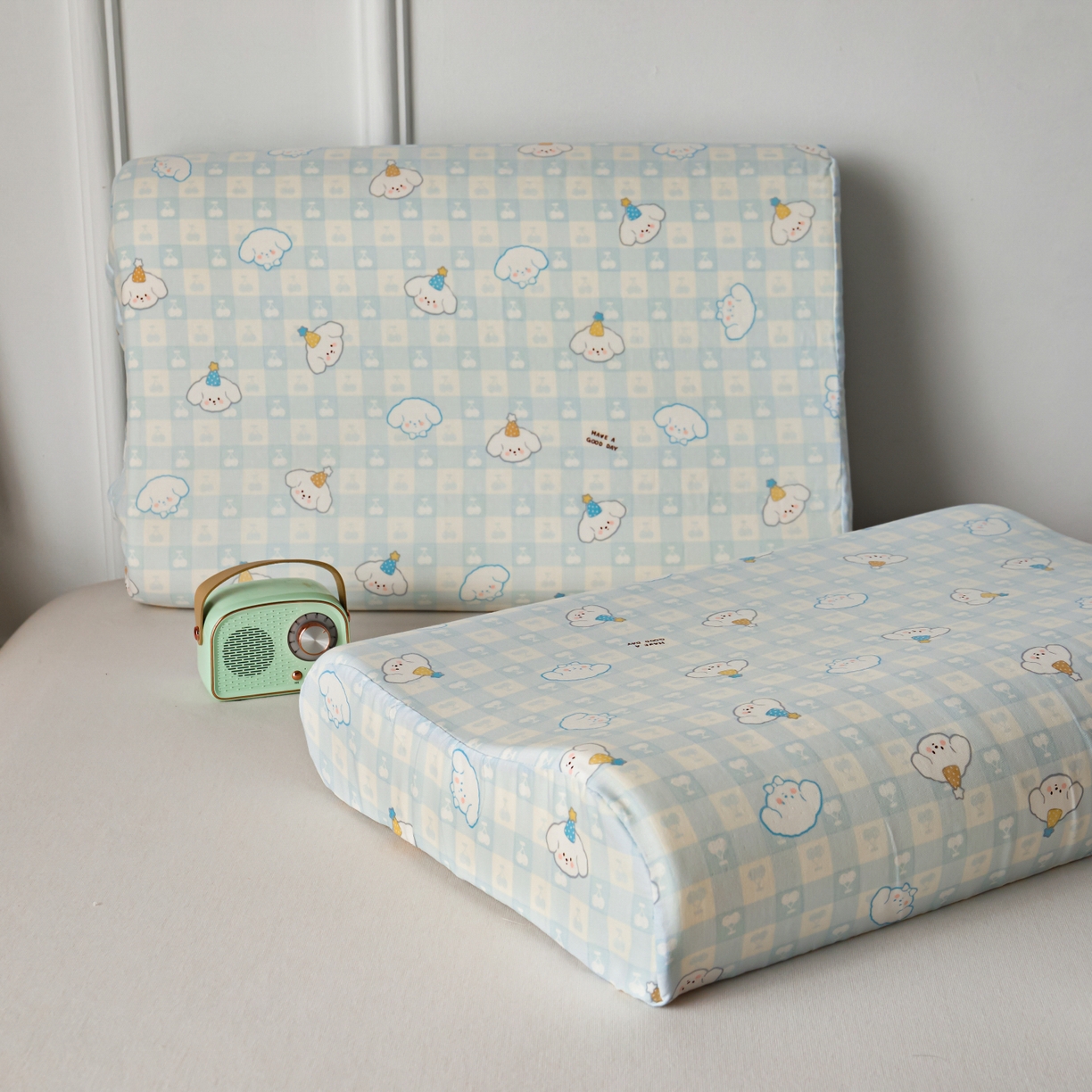 91家纺网 家纺一手货源 找家纺 百寐 2026新款全棉A类双层纱立体乳胶枕套纯棉纱布卡通碎花小清新枕套 立体-樱桃狗