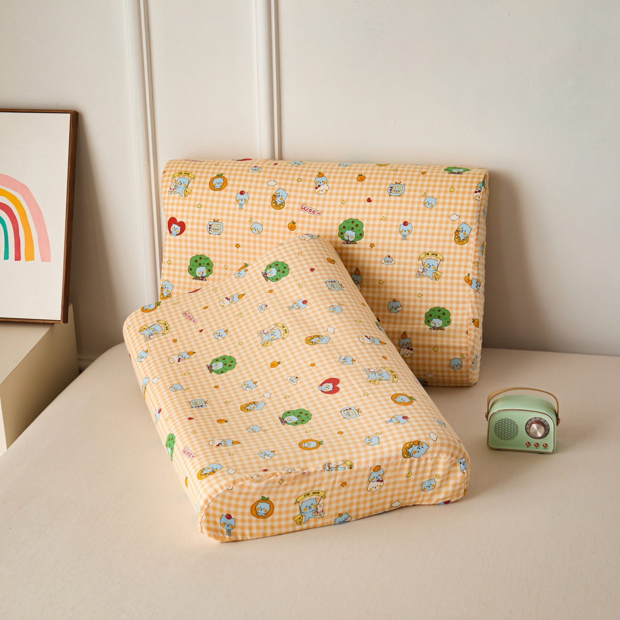 91家纺网 家纺一手货源 找家纺 百寐 2026新款全棉A类双层纱立体乳胶枕套纯棉纱布卡通碎花小清新枕套 立体-开心酷儿