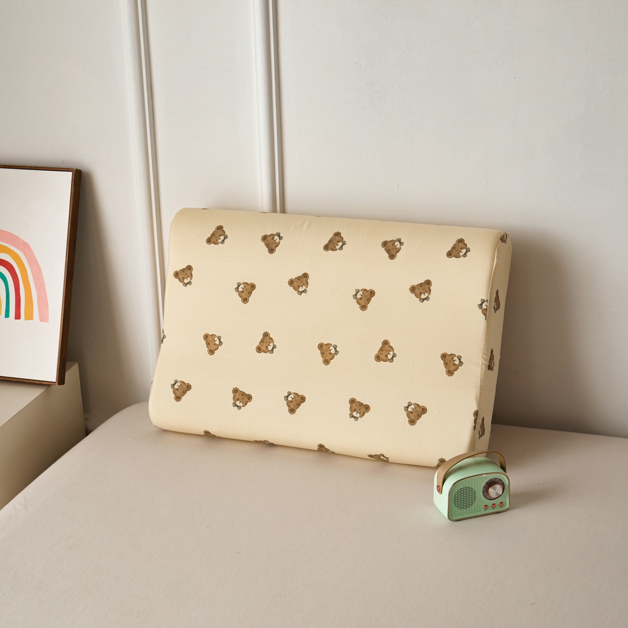 91家纺网 家纺一手货源 找家纺 百寐 2026新款全棉A类双层纱立体乳胶枕套纯棉纱布卡通碎花小清新枕套 立体-领结熊