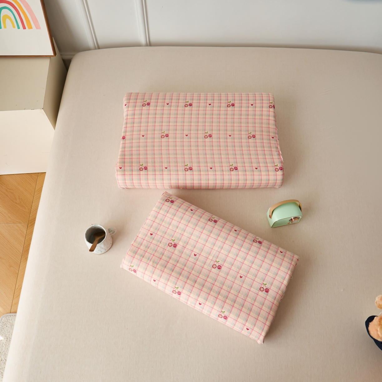 91家纺网 家纺一手货源 找家纺 百寐 2026新款全棉A类双层纱立体乳胶枕套纯棉纱布卡通碎花小清新枕套 立体-樱桃熊