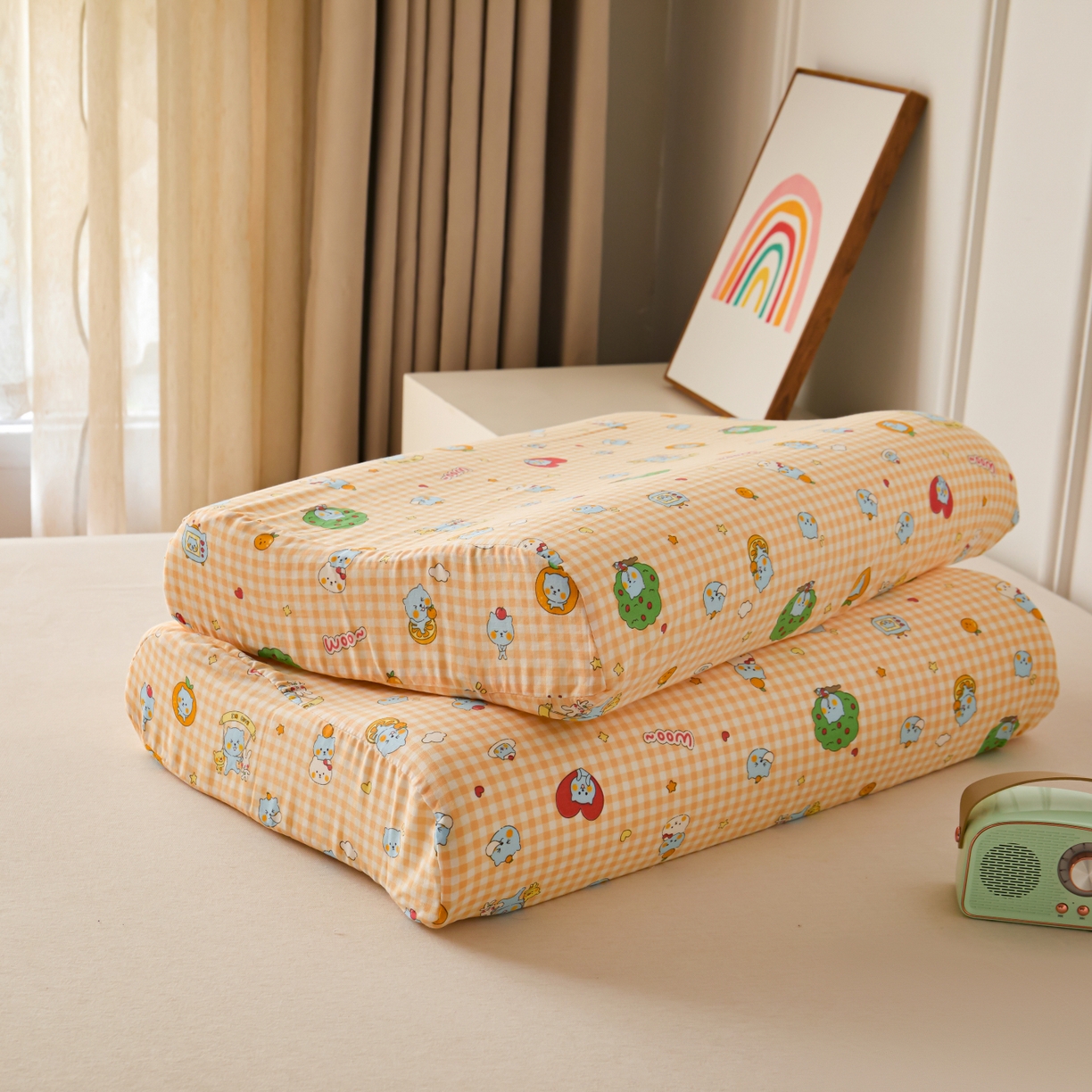 91家纺网 家纺一手货源 找家纺 百寐 2026新款全棉A类双层纱立体乳胶枕套纯棉纱布卡通碎花小清新枕套 立体-开心酷儿