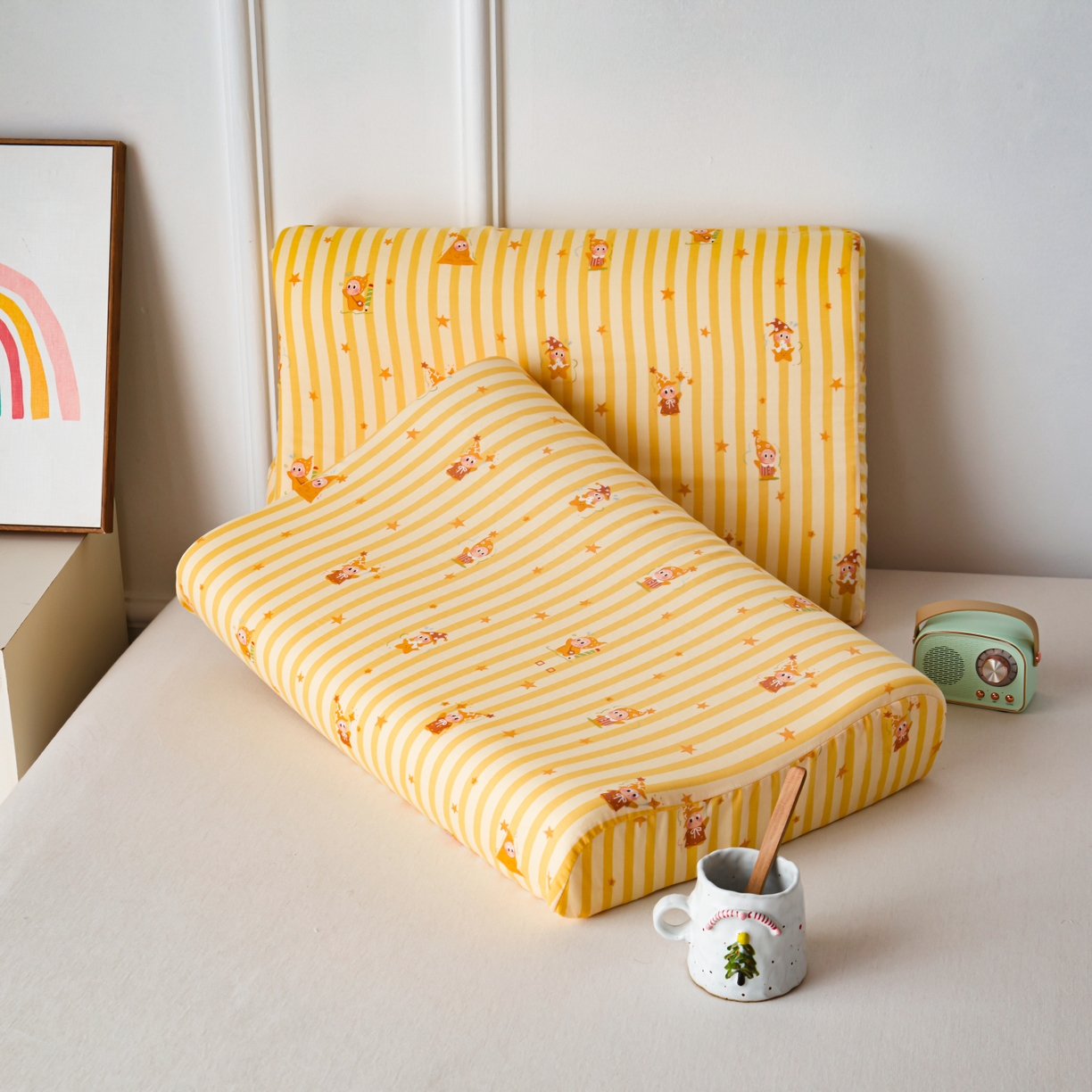 91家纺网 家纺一手货源 找家纺 百寐 2026新款全棉A类双层纱立体乳胶枕套纯棉纱布卡通碎花小清新枕套 立体-星星人