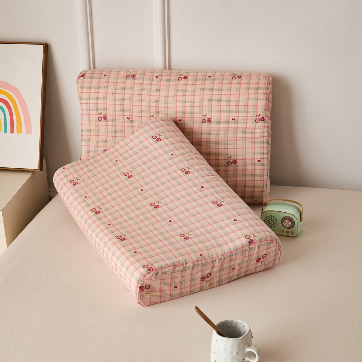 91家纺网 家纺一手货源 找家纺 百寐 2026新款全棉A类双层纱立体乳胶枕套纯棉纱布卡通碎花小清新枕套 立体-樱桃熊