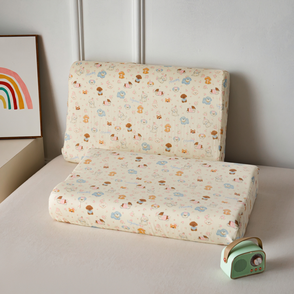 百寐 2026新款全棉A类双层纱立体乳胶枕套纯棉纱布卡通碎花小清新枕套 立体-小泡芙