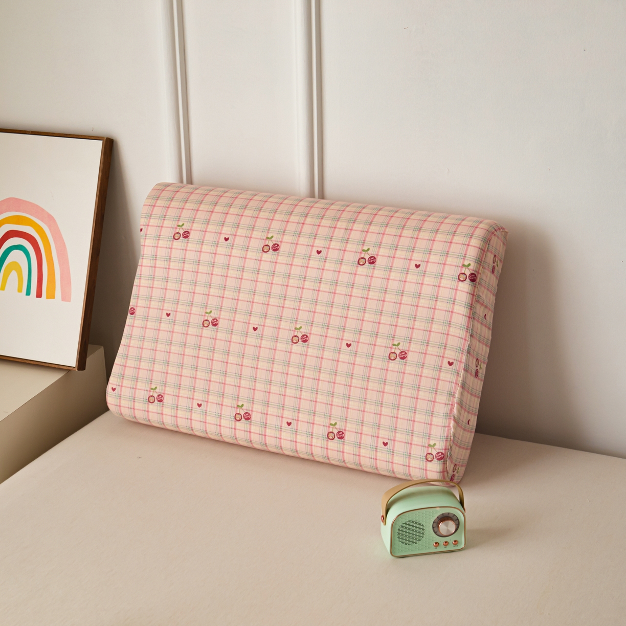 91家纺网 家纺一手货源 找家纺 百寐 2026新款全棉A类双层纱立体乳胶枕套纯棉纱布卡通碎花小清新枕套 立体-樱桃熊