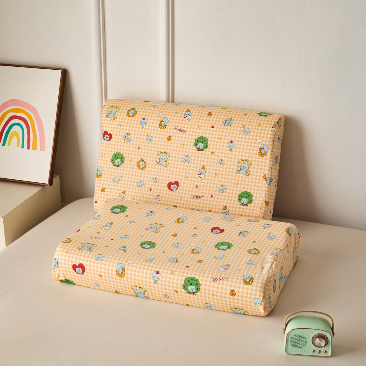 百寐 2026新款全棉A类双层纱立体乳胶枕套纯棉纱布卡通碎花小清新枕套 立体-开心酷儿