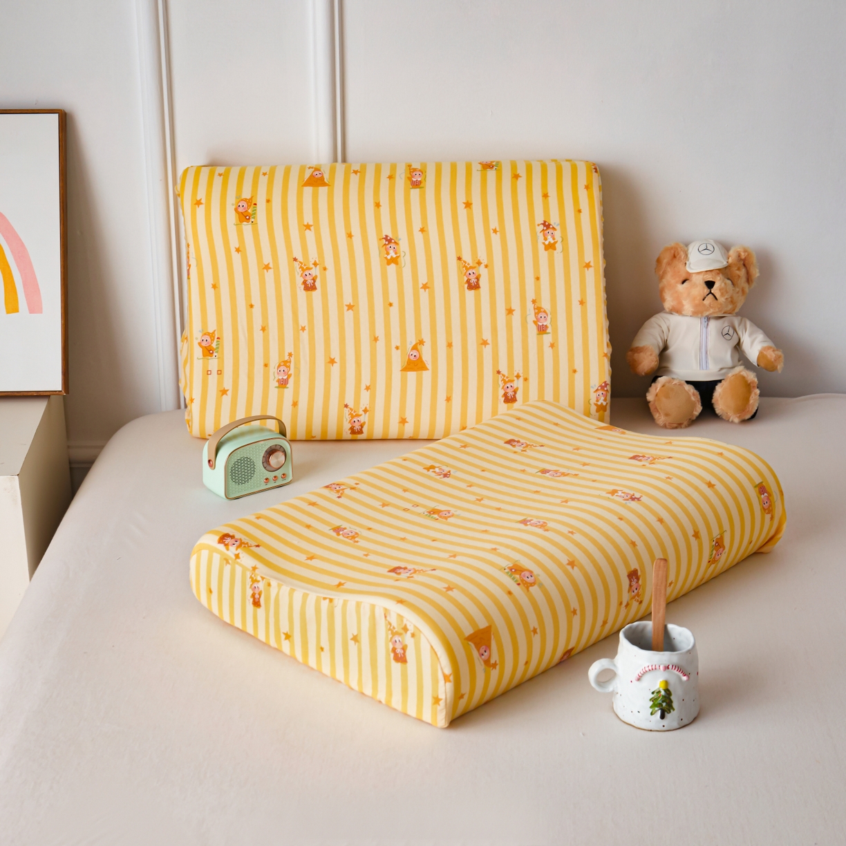 91家纺网 家纺一手货源 找家纺 百寐 2026新款全棉A类双层纱立体乳胶枕套纯棉纱布卡通碎花小清新枕套 立体-星星人