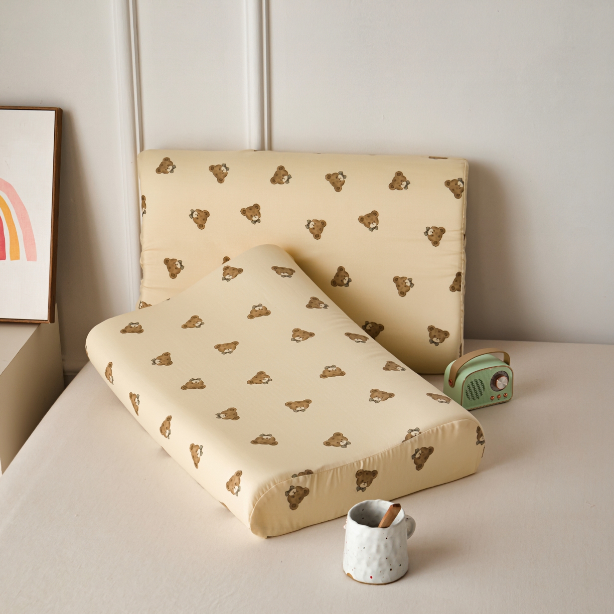 91家纺网 家纺一手货源 找家纺 百寐 2026新款全棉A类双层纱立体乳胶枕套纯棉纱布卡通碎花小清新枕套 立体-领结熊