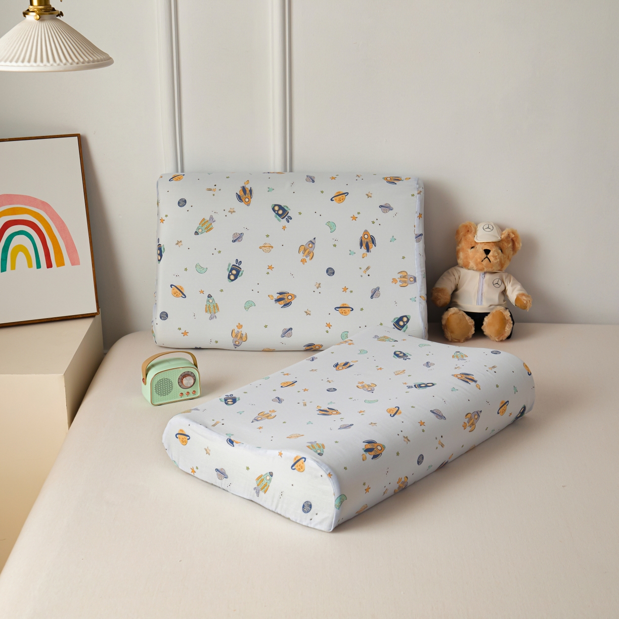 91家纺网 家纺一手货源 找家纺 百寐 2026新款全棉A类双层纱立体乳胶枕套纯棉纱布卡通碎花小清新枕套 立体-太空旅行