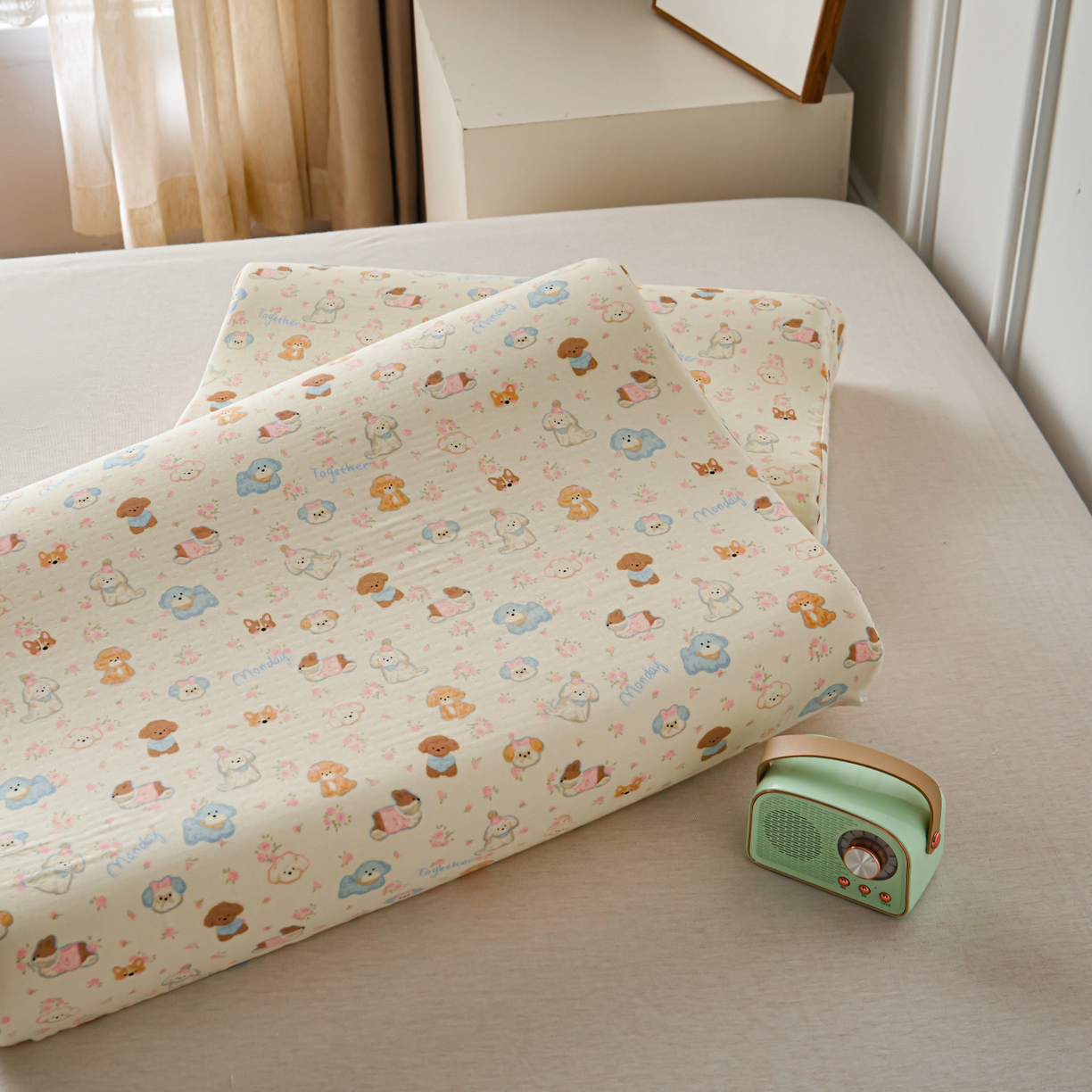 91家纺网 家纺一手货源 找家纺 百寐 2026新款全棉A类双层纱立体乳胶枕套纯棉纱布卡通碎花小清新枕套 立体-小泡芙