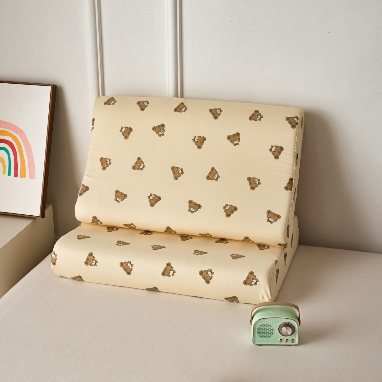 91家纺网 家纺一手货源 找家纺 百寐 2026新款全棉A类双层纱立体乳胶枕套纯棉纱布卡通碎花小清新枕套 立体-领结熊