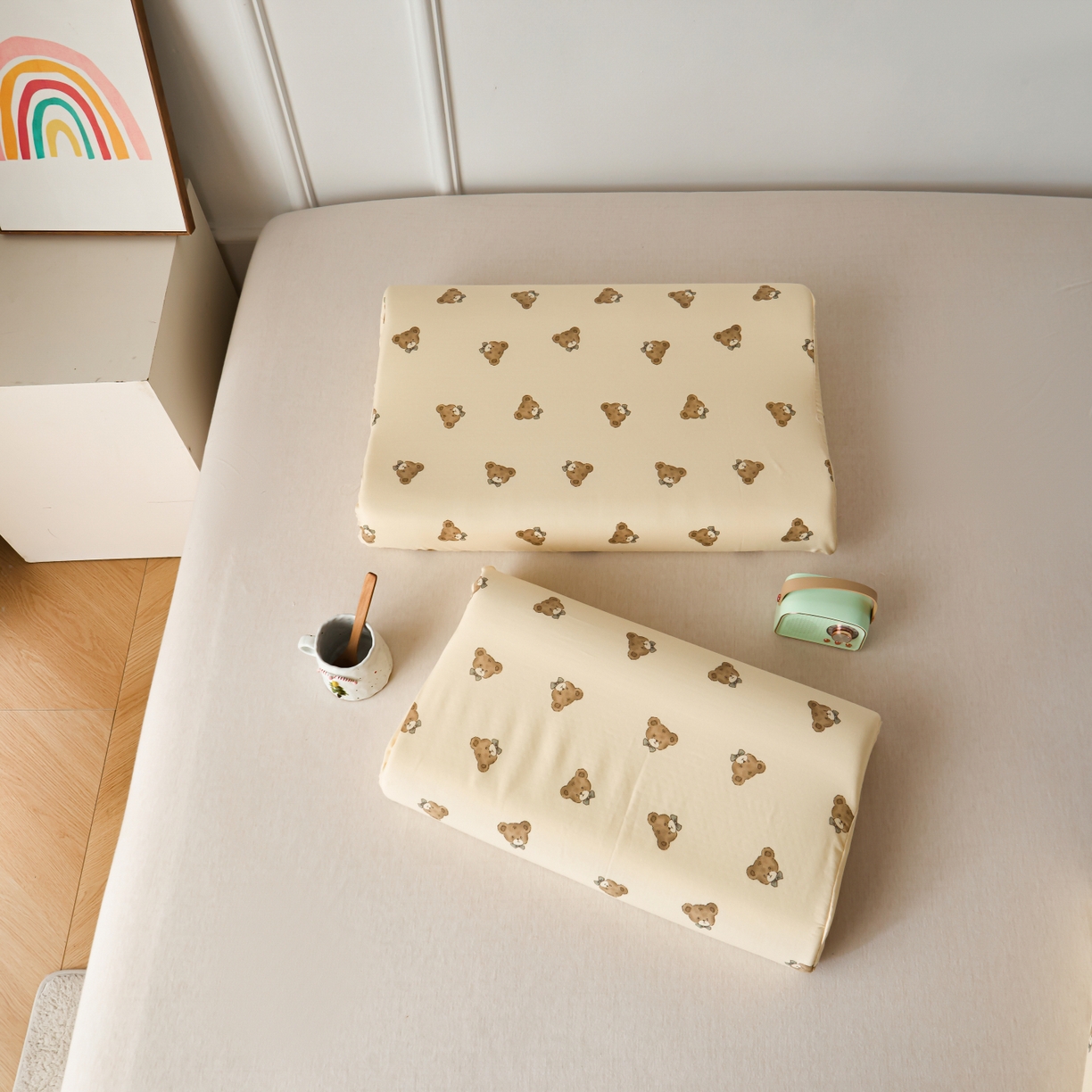 91家纺网 家纺一手货源 找家纺 百寐 2026新款全棉A类双层纱立体乳胶枕套纯棉纱布卡通碎花小清新枕套 立体-领结熊