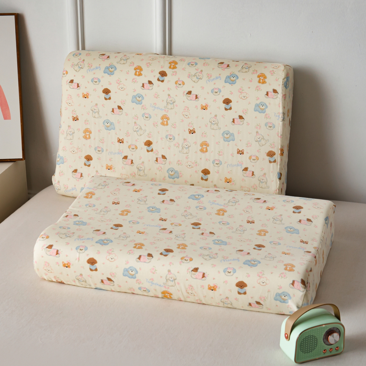 91家纺网 家纺一手货源 找家纺 百寐 2026新款全棉A类双层纱立体乳胶枕套纯棉纱布卡通碎花小清新枕套 立体-小泡芙