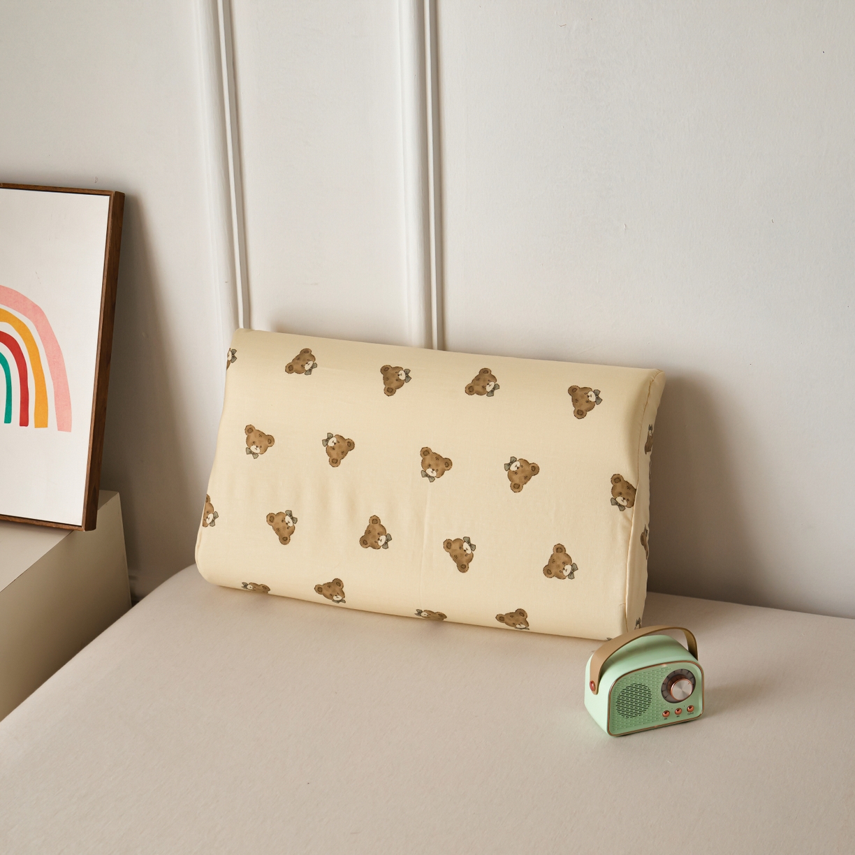 91家纺网 家纺一手货源 找家纺 百寐 2026新款全棉A类双层纱立体乳胶枕套纯棉纱布卡通碎花小清新枕套 立体-领结熊