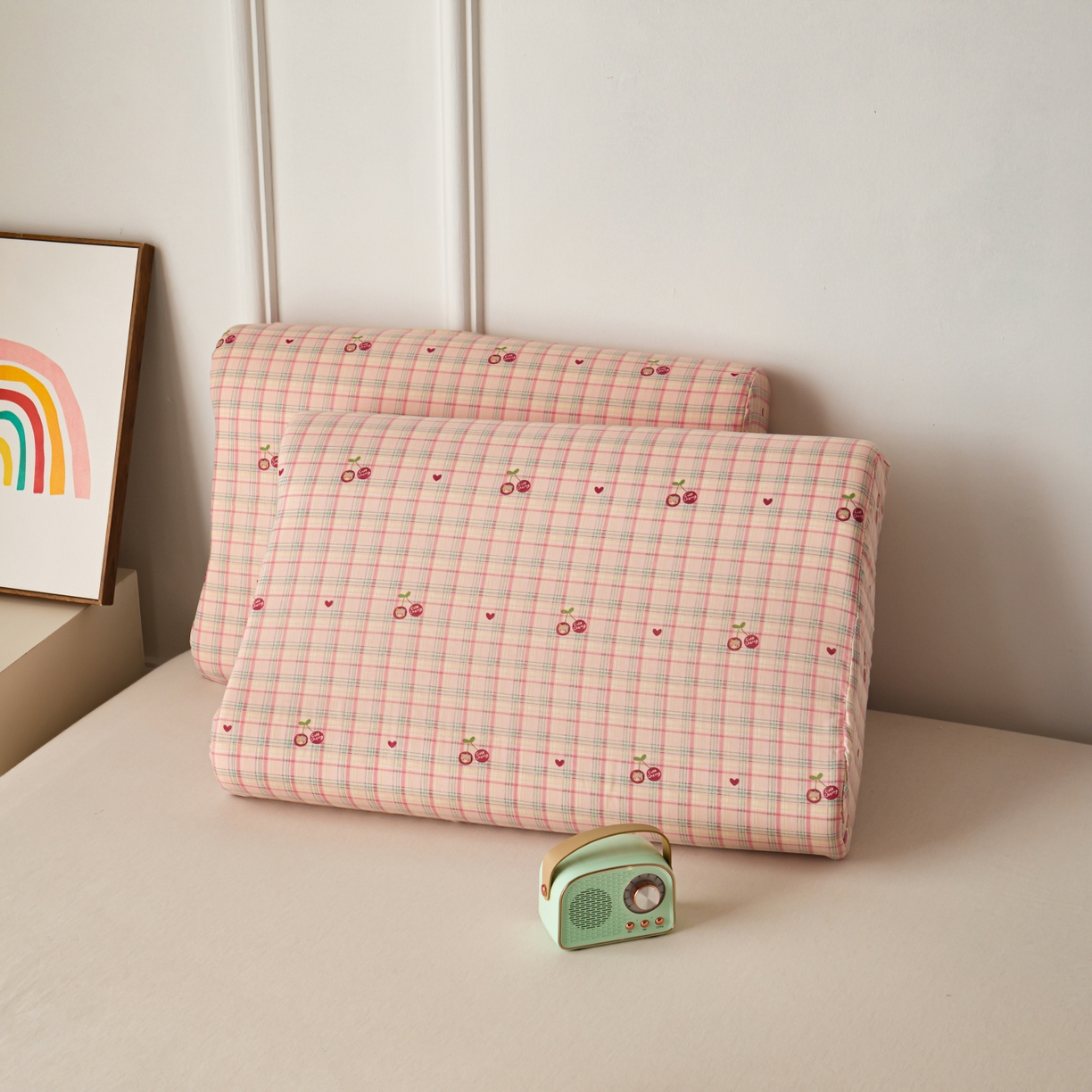 91家纺网 家纺一手货源 找家纺 百寐 2026新款全棉A类双层纱立体乳胶枕套纯棉纱布卡通碎花小清新枕套 立体-樱桃熊