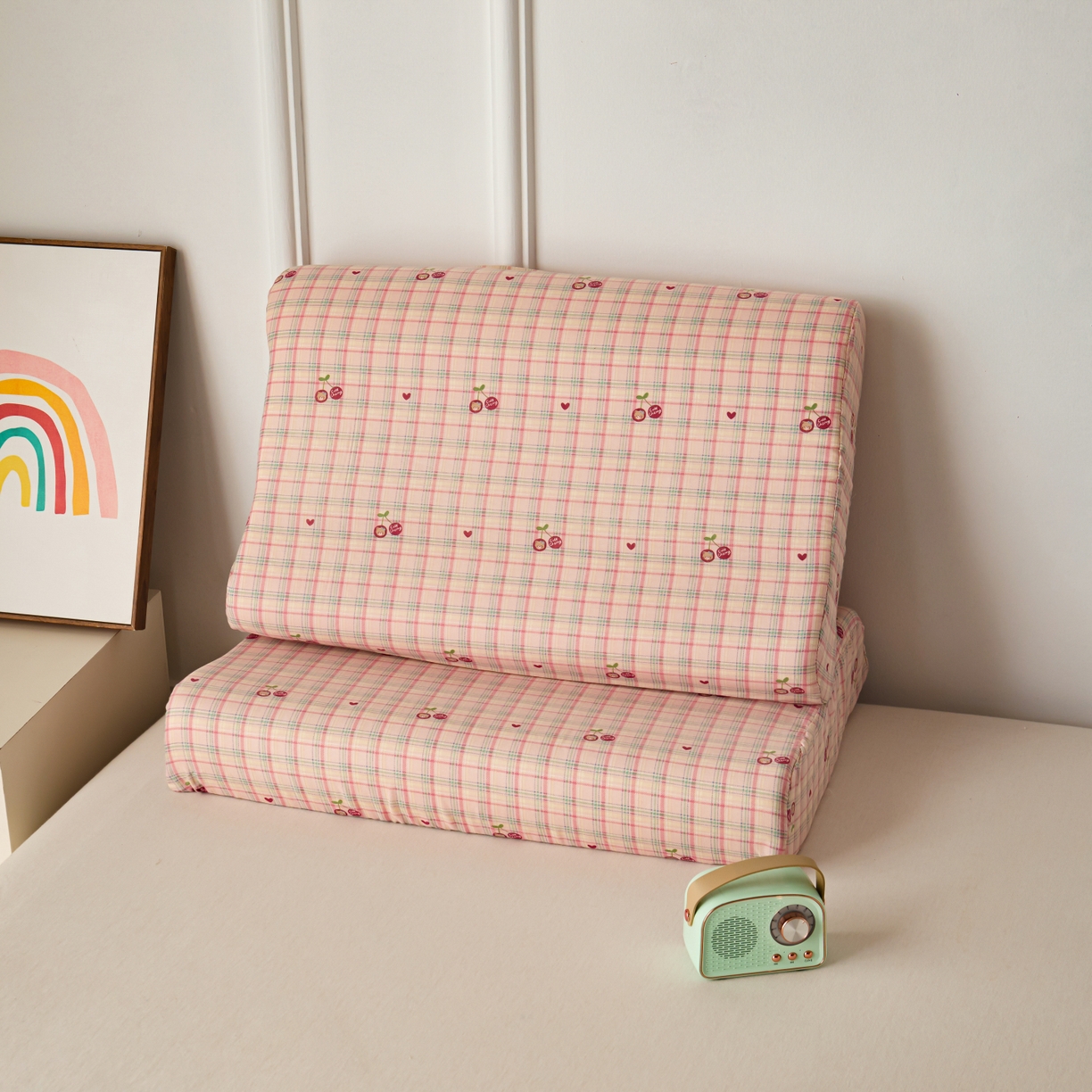 91家纺网 家纺一手货源 找家纺 百寐 2026新款全棉A类双层纱立体乳胶枕套纯棉纱布卡通碎花小清新枕套 立体-樱桃熊