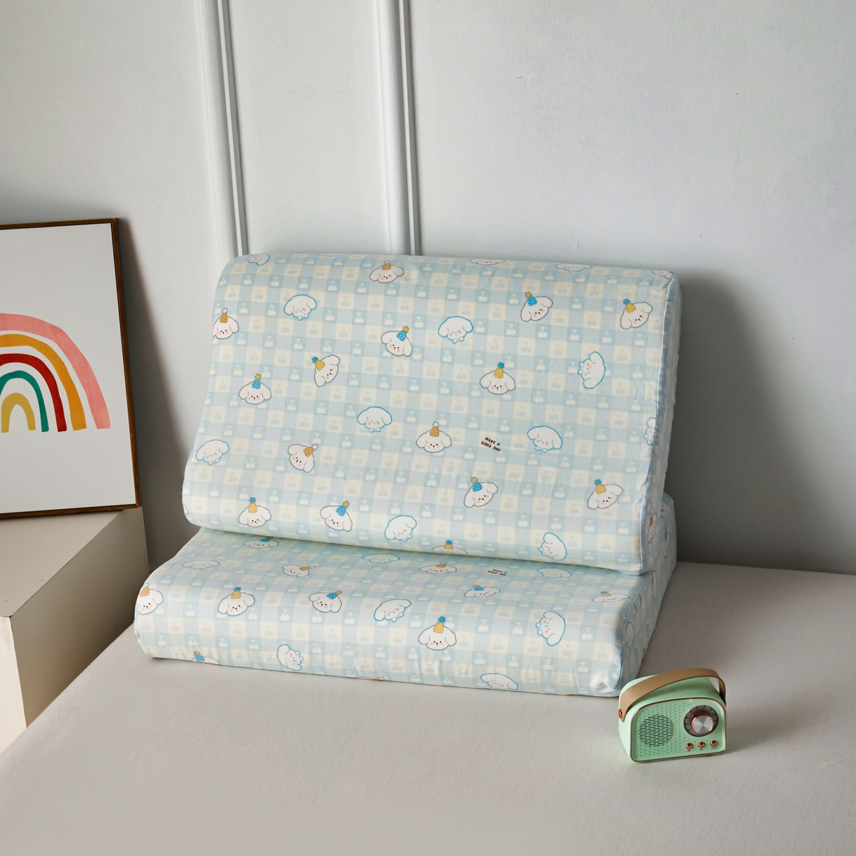 91家纺网 家纺一手货源 找家纺 百寐 2026新款全棉A类双层纱立体乳胶枕套纯棉纱布卡通碎花小清新枕套 立体-樱桃狗