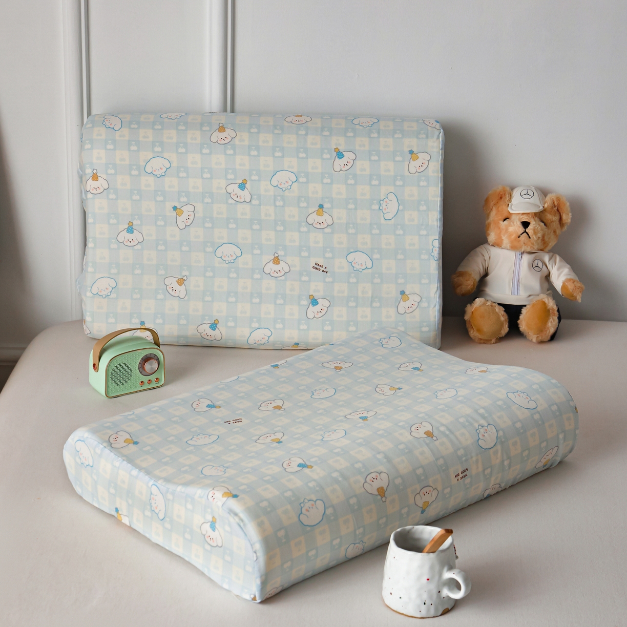 91家纺网 家纺一手货源 找家纺 百寐 2026新款全棉A类双层纱立体乳胶枕套纯棉纱布卡通碎花小清新枕套 立体-樱桃狗