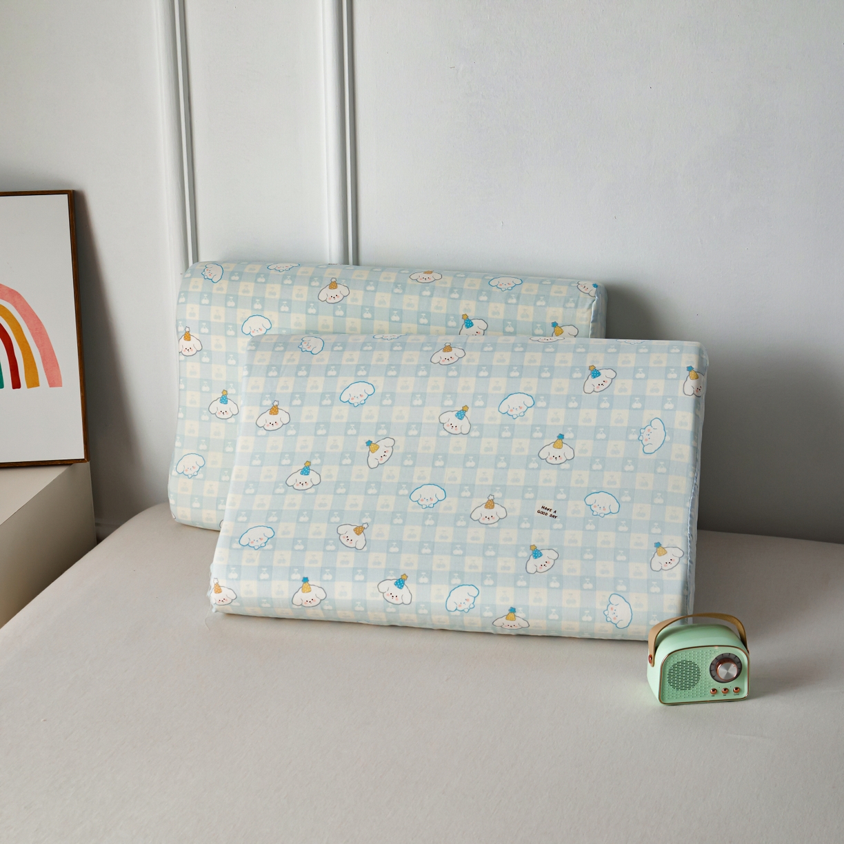 91家纺网 家纺一手货源 找家纺 百寐 2026新款全棉A类双层纱立体乳胶枕套纯棉纱布卡通碎花小清新枕套 立体-樱桃狗