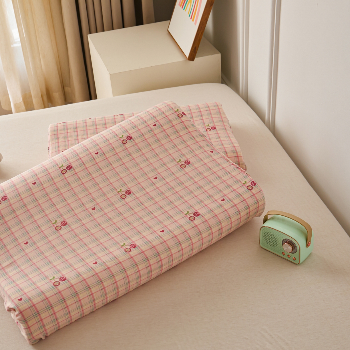 91家纺网 家纺一手货源 找家纺 百寐 2026新款全棉A类双层纱立体乳胶枕套纯棉纱布卡通碎花小清新枕套 立体-樱桃熊