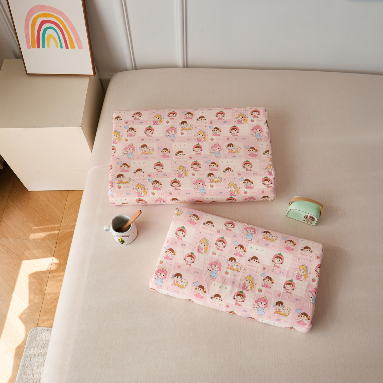 91家纺网 家纺一手货源 找家纺 百寐 2026新款全棉A类双层纱立体乳胶枕套纯棉纱布卡通碎花小清新枕套 立体-草莓女孩