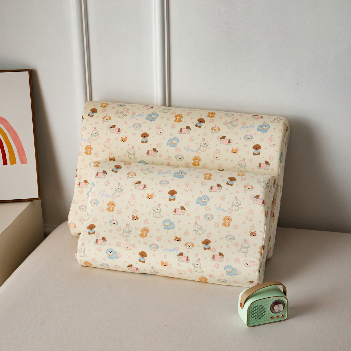 91家纺网 家纺一手货源 找家纺 百寐 2026新款全棉A类双层纱立体乳胶枕套纯棉纱布卡通碎花小清新枕套 立体-小泡芙