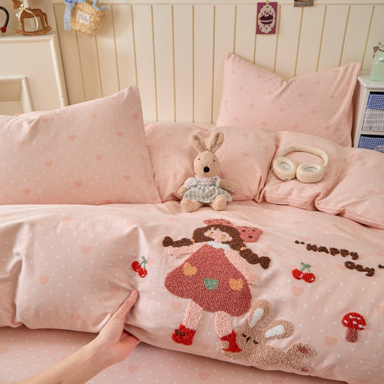 91家纺网 家纺一手货源 找家纺 （总）倾慕家纺 2026新款全棉卡通毛巾绣系列单被套