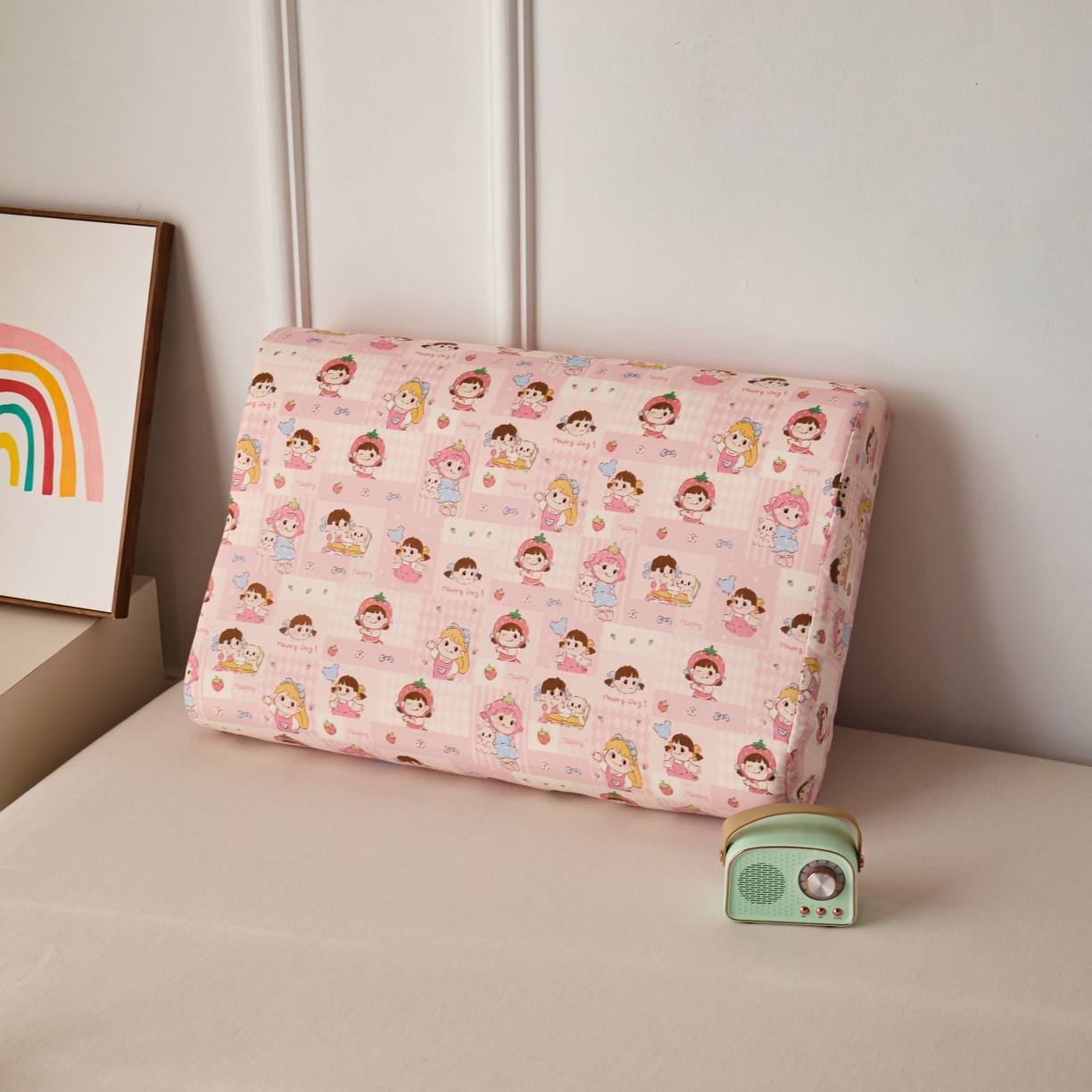 91家纺网 家纺一手货源 找家纺 百寐 2026新款全棉A类双层纱立体乳胶枕套纯棉纱布卡通碎花小清新枕套 立体-草莓女孩